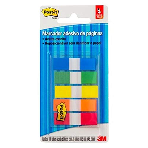 POST-IT 3M Marcador de Páginas Adesivo Cores Sortidas 100 Folhas 11,9 mm x 43,2 mm, Não Danifica a Página, Ideais para Anotações em Agendas, Fichários, Cadernos, Planners e Livros