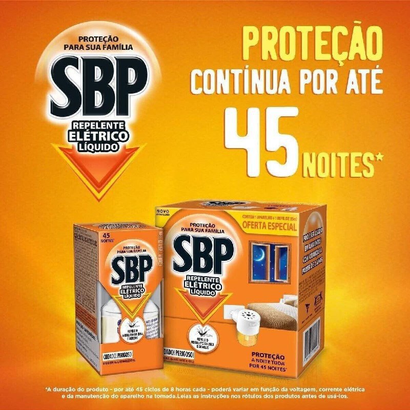 Repelente Elétrico Líquido SBP 45 Noites Aparelho + Refil