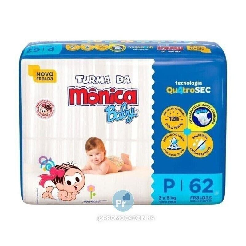 Fralda Turma da Mônica Baby Mega P 62 Unidades