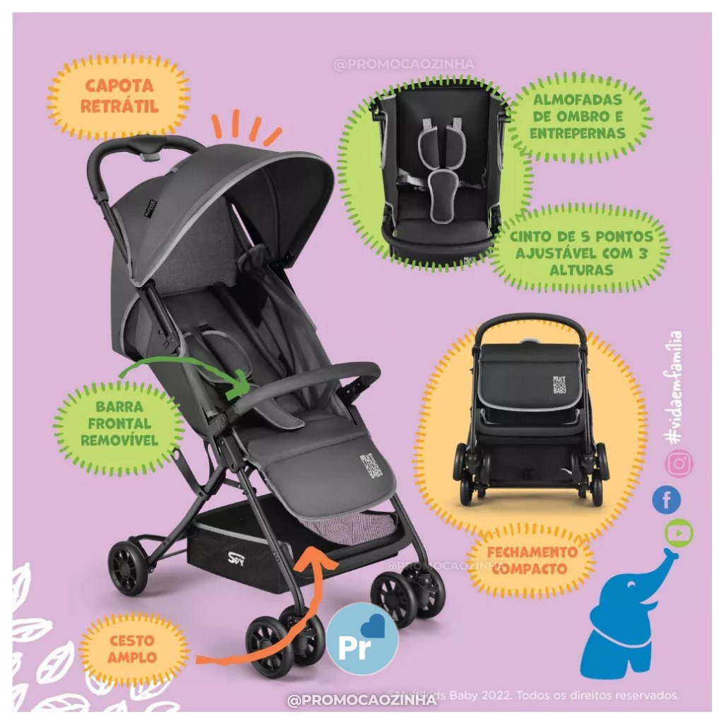 Carrinho Compacto Spy 0-15 kgs Super Particidade e Conforto - Multikids Baby - BB424