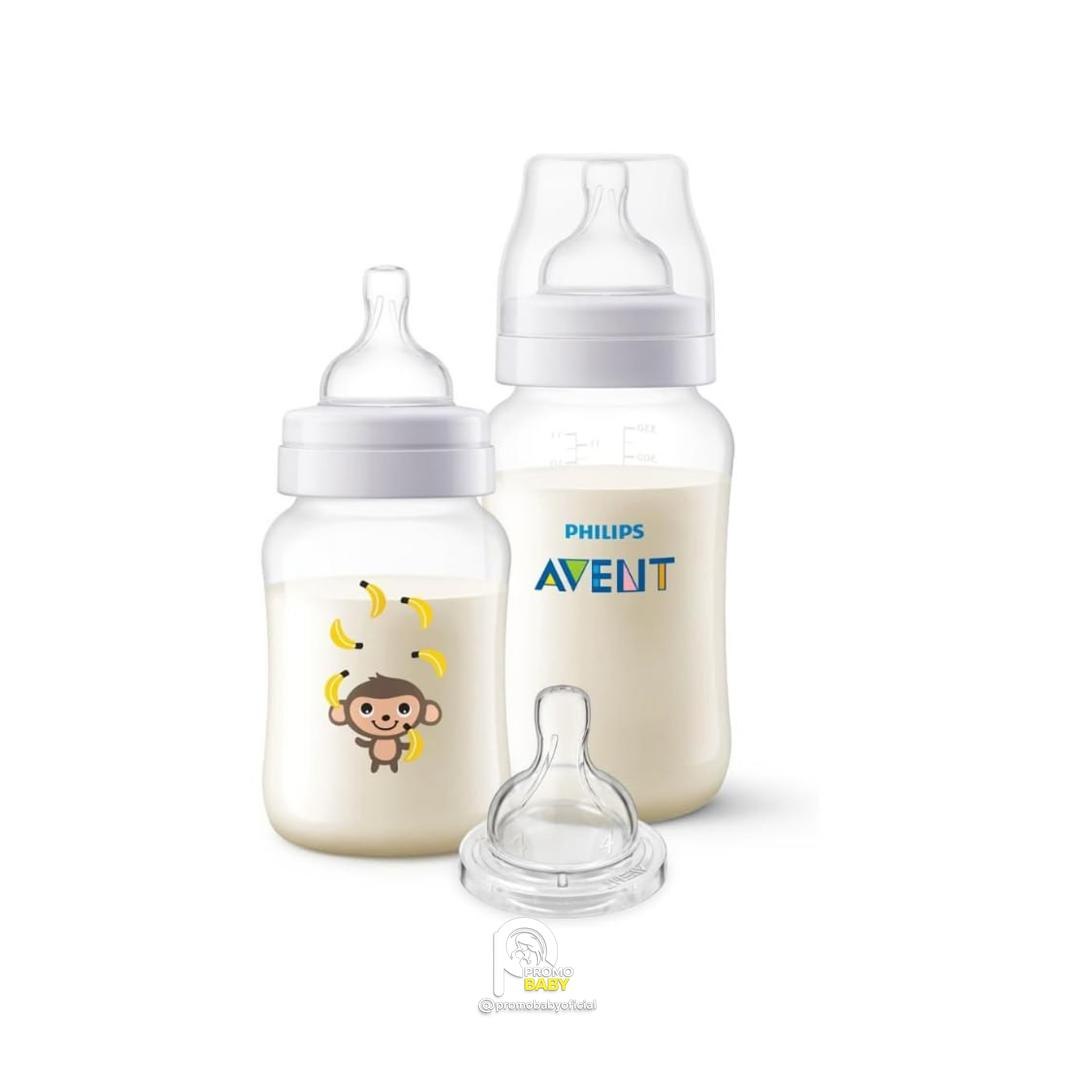 Kit Mamadeiras Anti-Colic Macaco Philips Avent 260ml, 330ml e Bico Extra T4 6m+