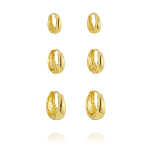 Trio de Brincos com 3 Argolas (1º, 2º e 3º furo) banhado a Ouro 18K