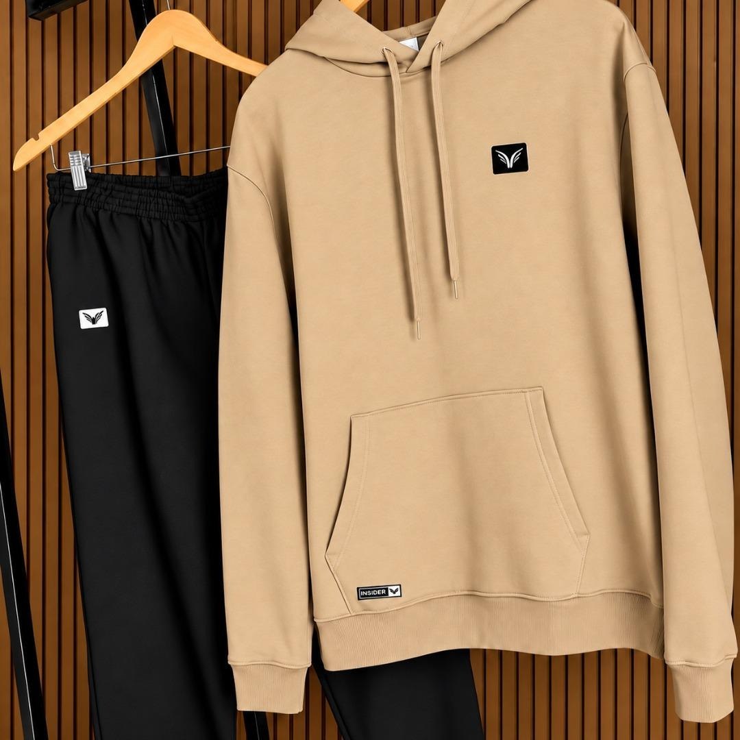 Conjunto De Frio Moletom Com Capuz Canguru Flanelado Preto