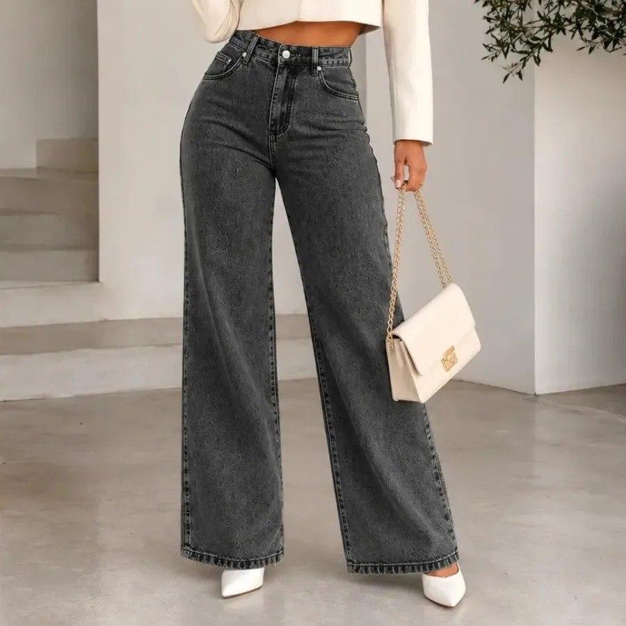 Calça Mom Jeans Feminina Cintura Alta Marmorizada