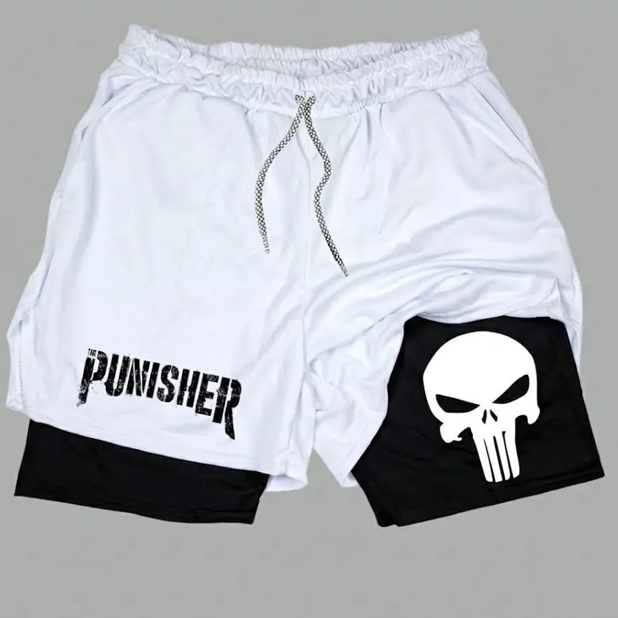 Short Dry-fit Compressão 2 Em 1 Academia Punisher Justiceiro
