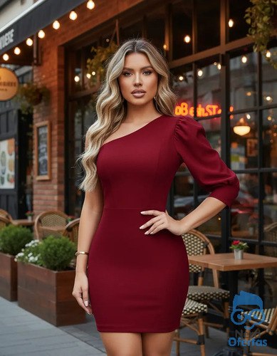 Vestido Mula Manca Decote Assimétrico Curto Moda Gringa