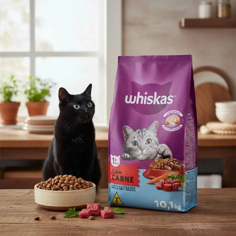 Ração Whiskas para gatos adultos castrados sabor carne 10.1kg
