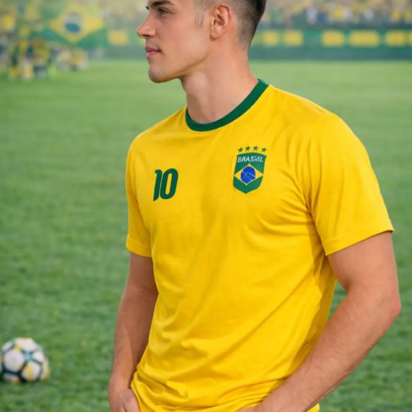 Camiseta Brasil Masculina Dryfit Esportiva Para Futebol Amarelo M