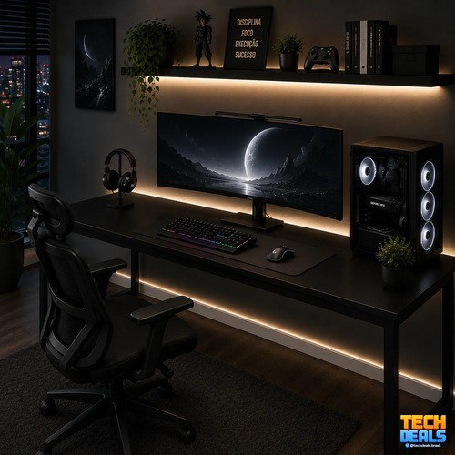 Mesa Gamer Industrial 150cm Com Estrutura Em Aço Para Pc Preto