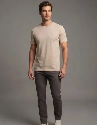 Camiseta Aramis Masculina Bege Algodão Basica Manga Curta G Masculino