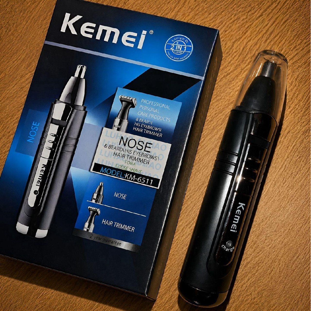 Aparador de Pelos 2 em 1 Kemei KM-6511 Preto Nariz Orelha Recarregável