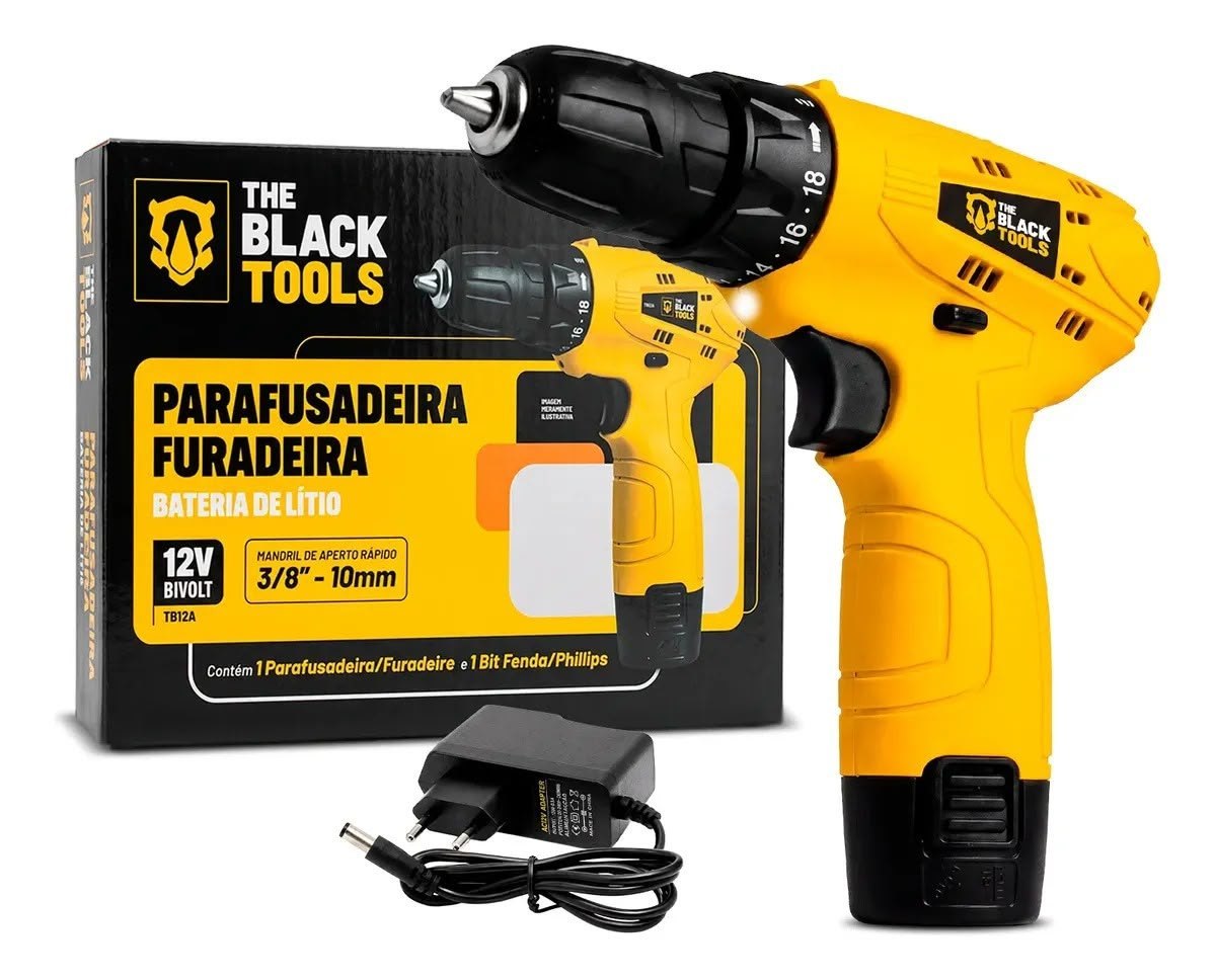Furadeira de Impacto The Black Tools 300 Peças Brocas e Buchas 550w 127v