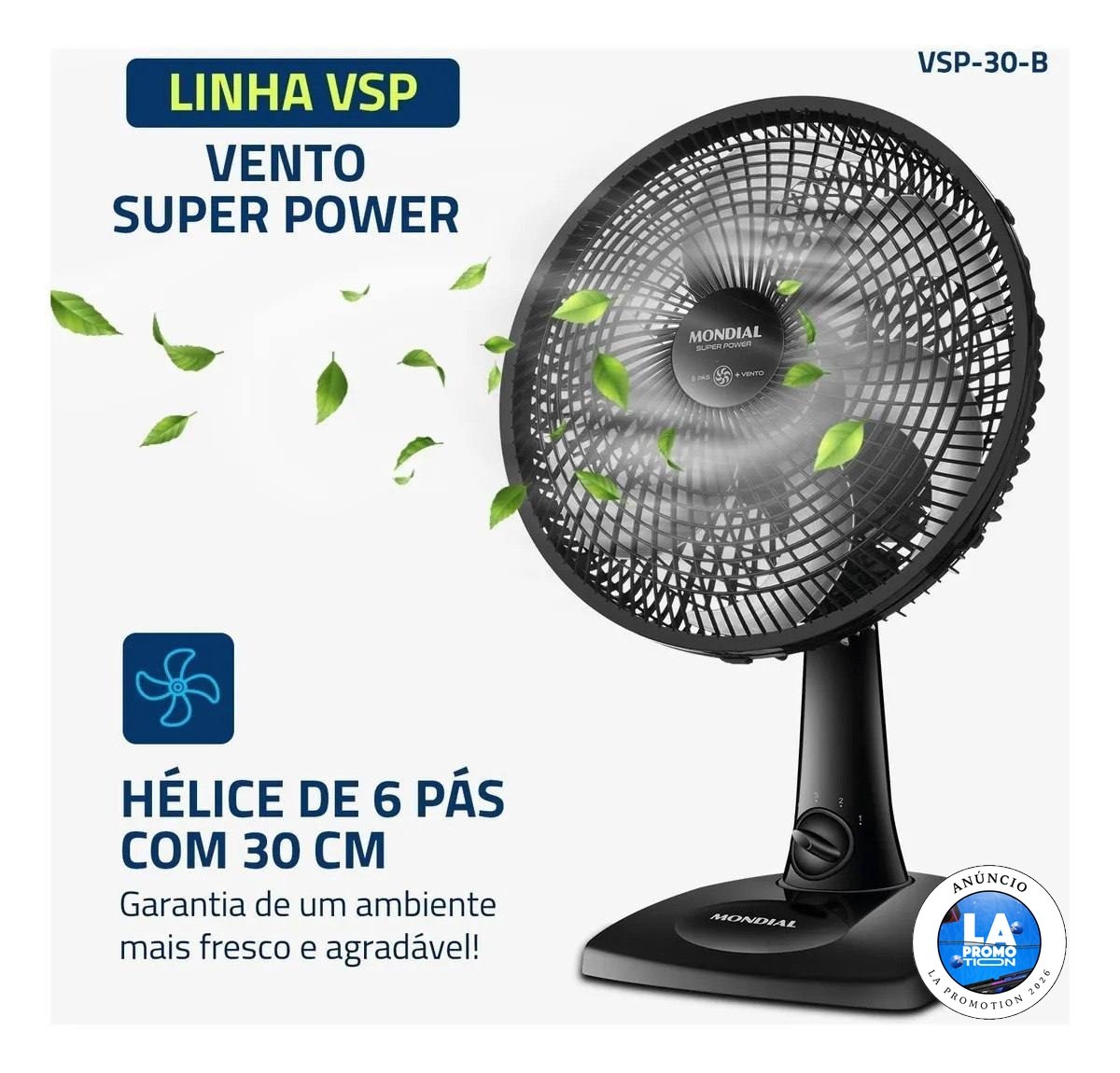 Ventilador de Mesa 30cm Super Power Mondial 60W VSP-30-B