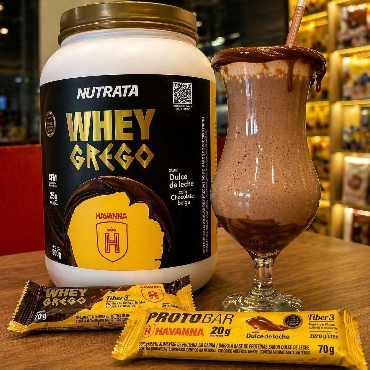 Whey Grego Havanna Pote 900g Sabor Doce de Leite com Chocolate