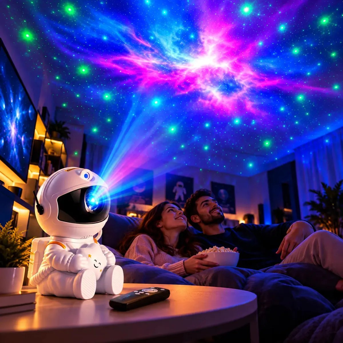 Projetor de Estrelas Astronauta para Quarto com Luz Nebulosa e Galáxia