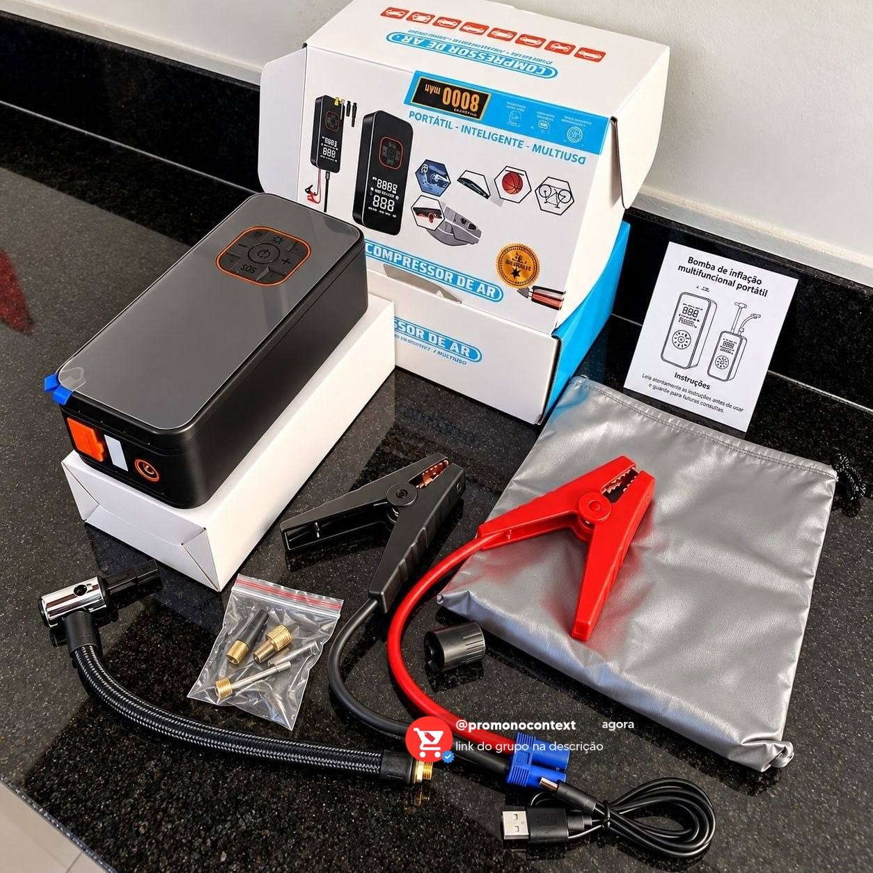 Compressor De Ar Compacto 150 Psi Auxiliar De Partida Veículos E Powerbank