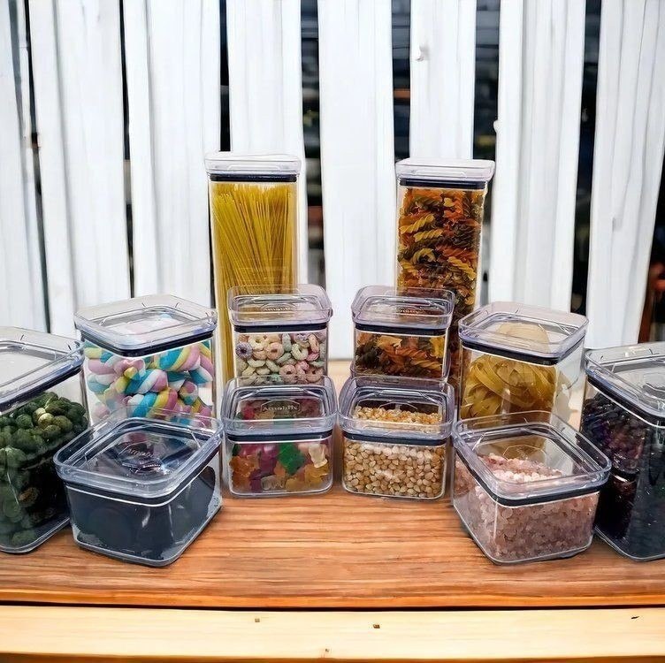 Kit com 12 Potes Porta Mantimento Hermético Quadrado