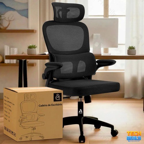 Cadeira Escritorio Diretor Reclinável Ergonômica Apoio Pés Preto Couro Sintético