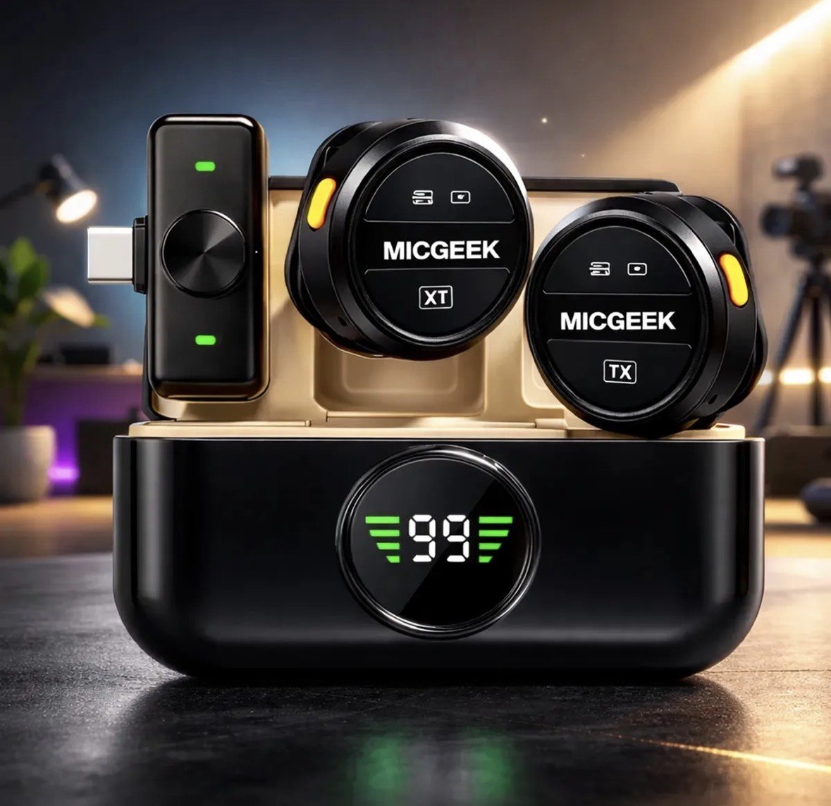 Microfone Lapela Redondo Sem Fio Duplo Imã Android E Iphone