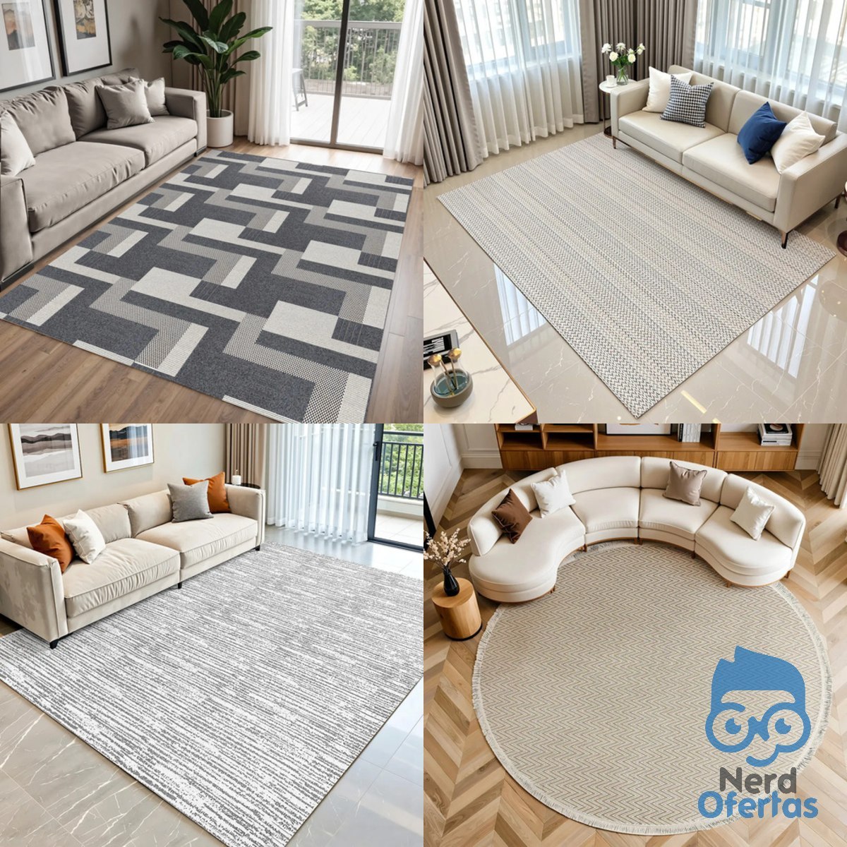 Tapete Redondo Bege 2,50m Com Franja Sala Quarto Decorativo Rústico Geométrico Natural Antiderrapante 100% Algodão Artesanal Lavável