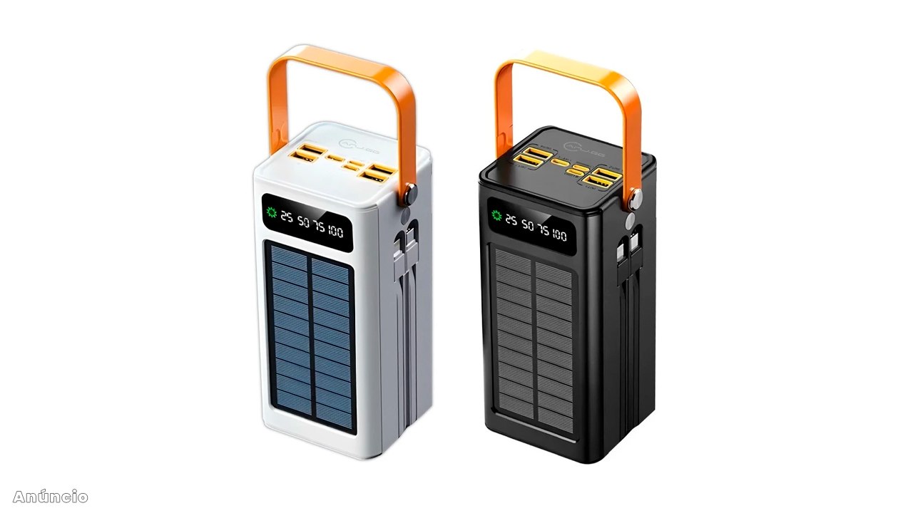 Power Bank Solar 50000mAh Carregador Portátil Grande Capacidade USB com Cabo Universal