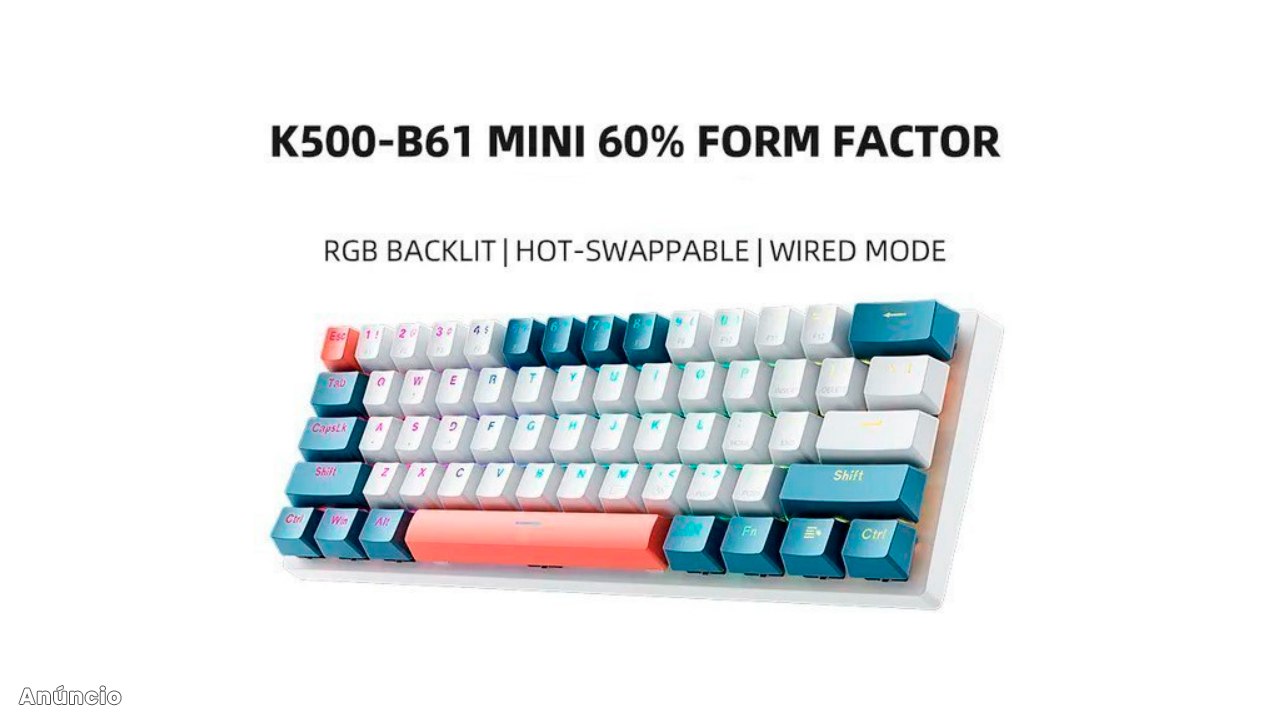 Teclado Mecânico Gamer Machenike K500-B61 RGB Switch Red 60%