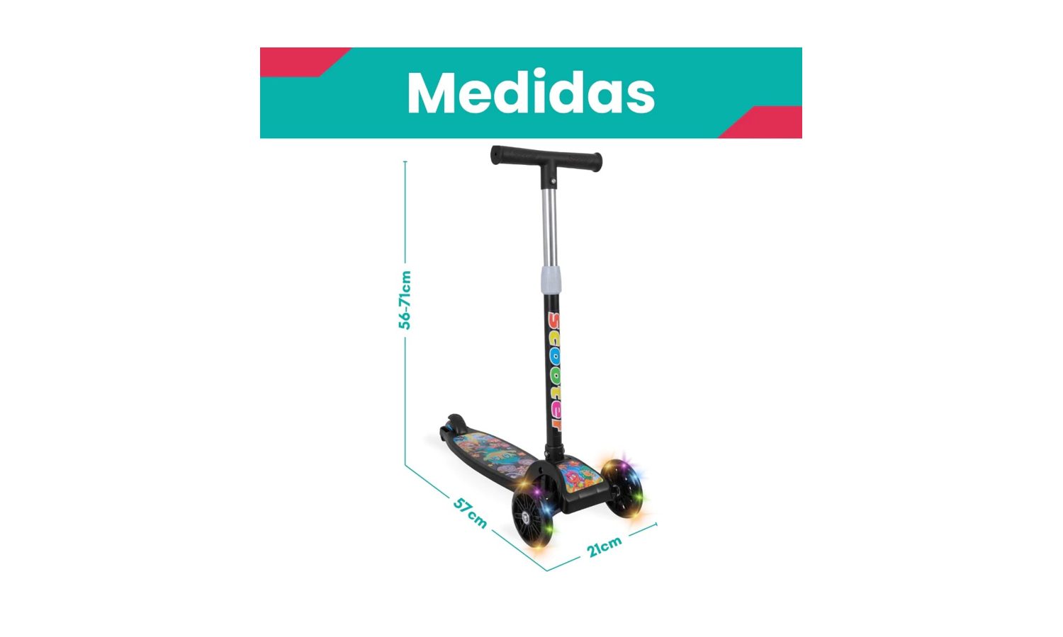 Patinete Infantil com 3 Rodas Com Led