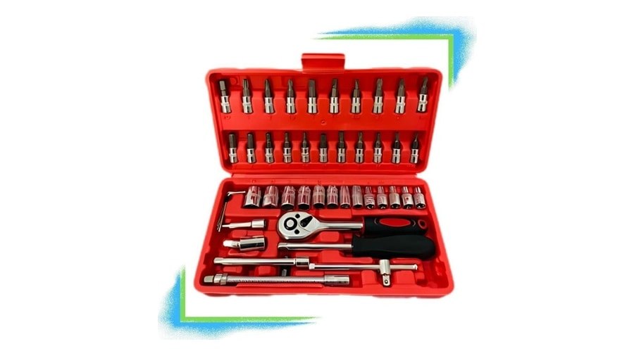 Kit 46 Peças jogo de Chaves Catraca Reversível Soquetes Cromada