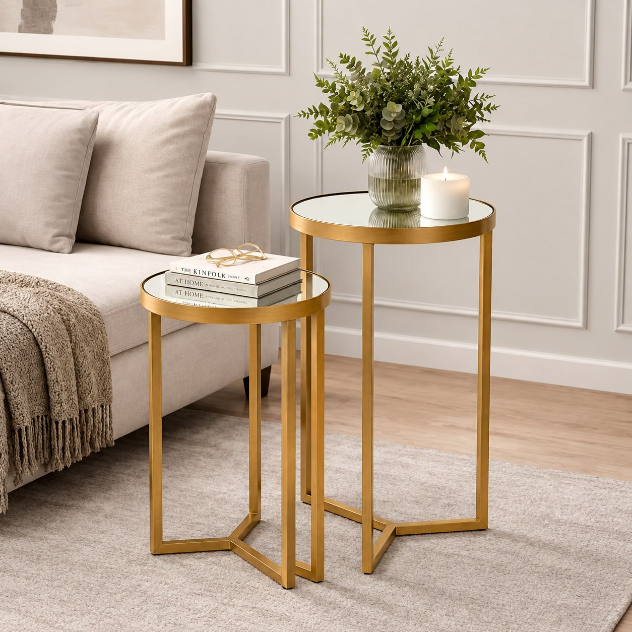 Kit 2 Mesas Laterais Decorativas Espelhadas Dourado