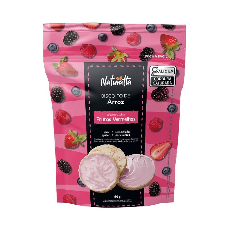 Biscoito Arroz Frutas Vermelhas Zero Açúcar Naturatta 60 g